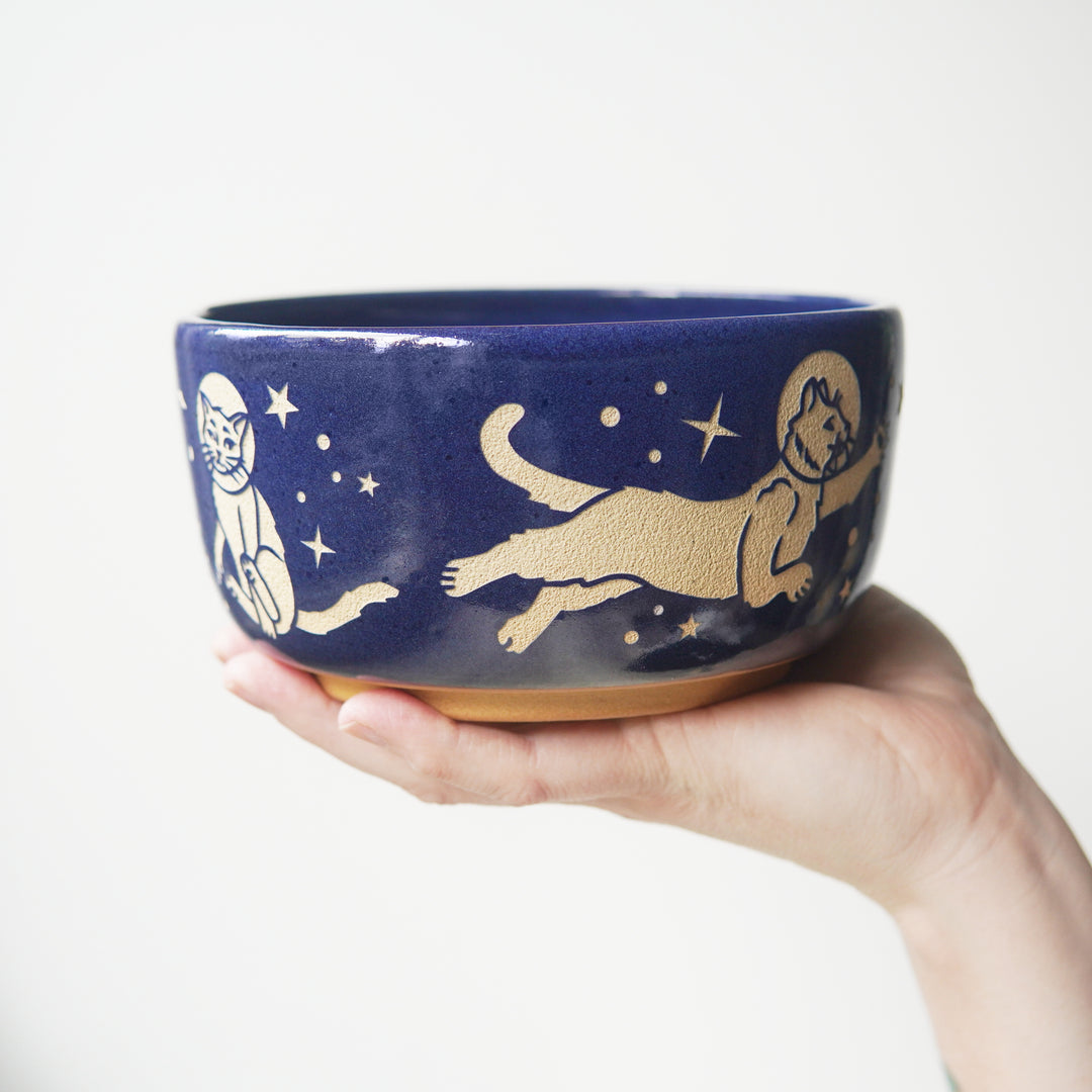 Space Cats Bowl, Farmhouse Style Handmade Pottery