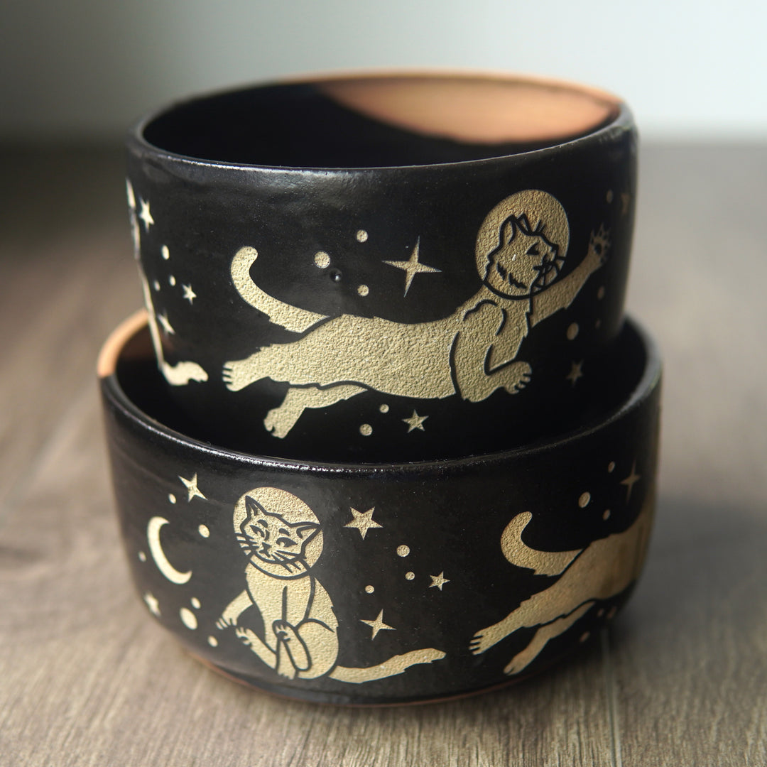 Space Cats Bowl, Farmhouse Style Handmade Pottery