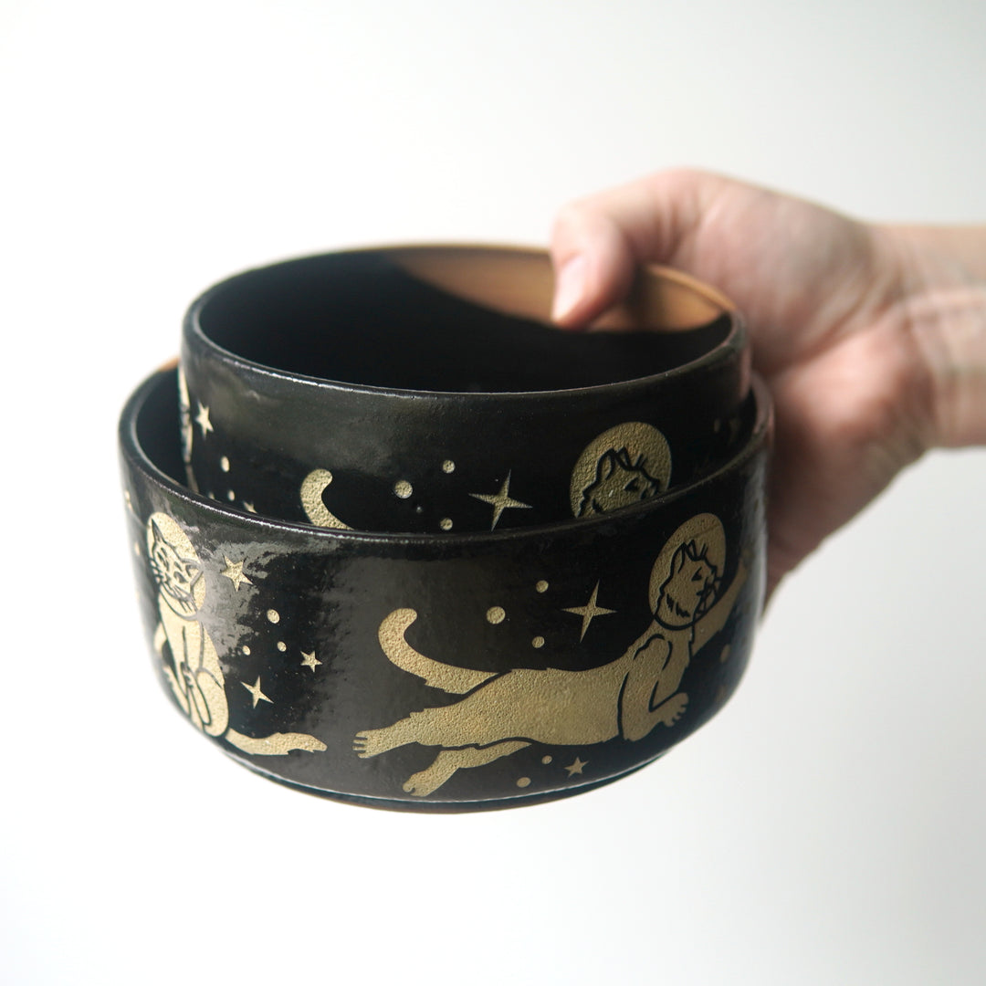 Space Cats Bowl, Farmhouse Style Handmade Pottery