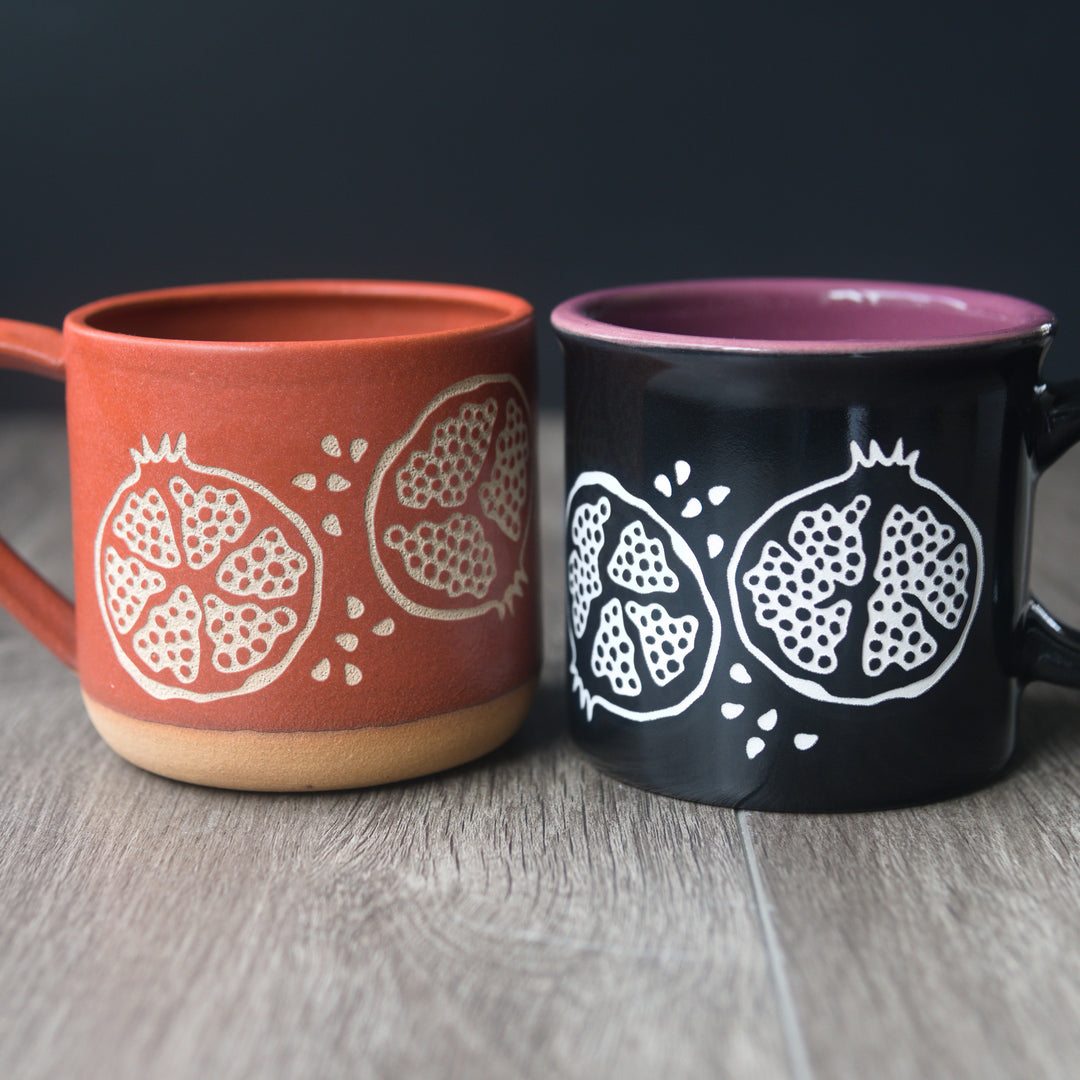 Pomegranate Mug, Farmhouse Style Handmade Pottery
