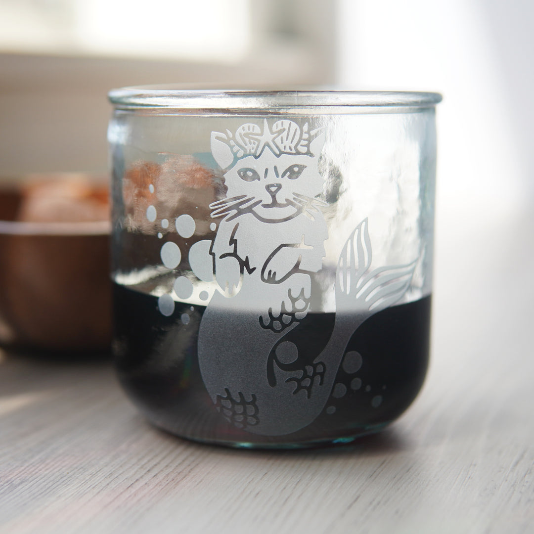 Mermaid Cat Nautical Recycled Glass Tumbler