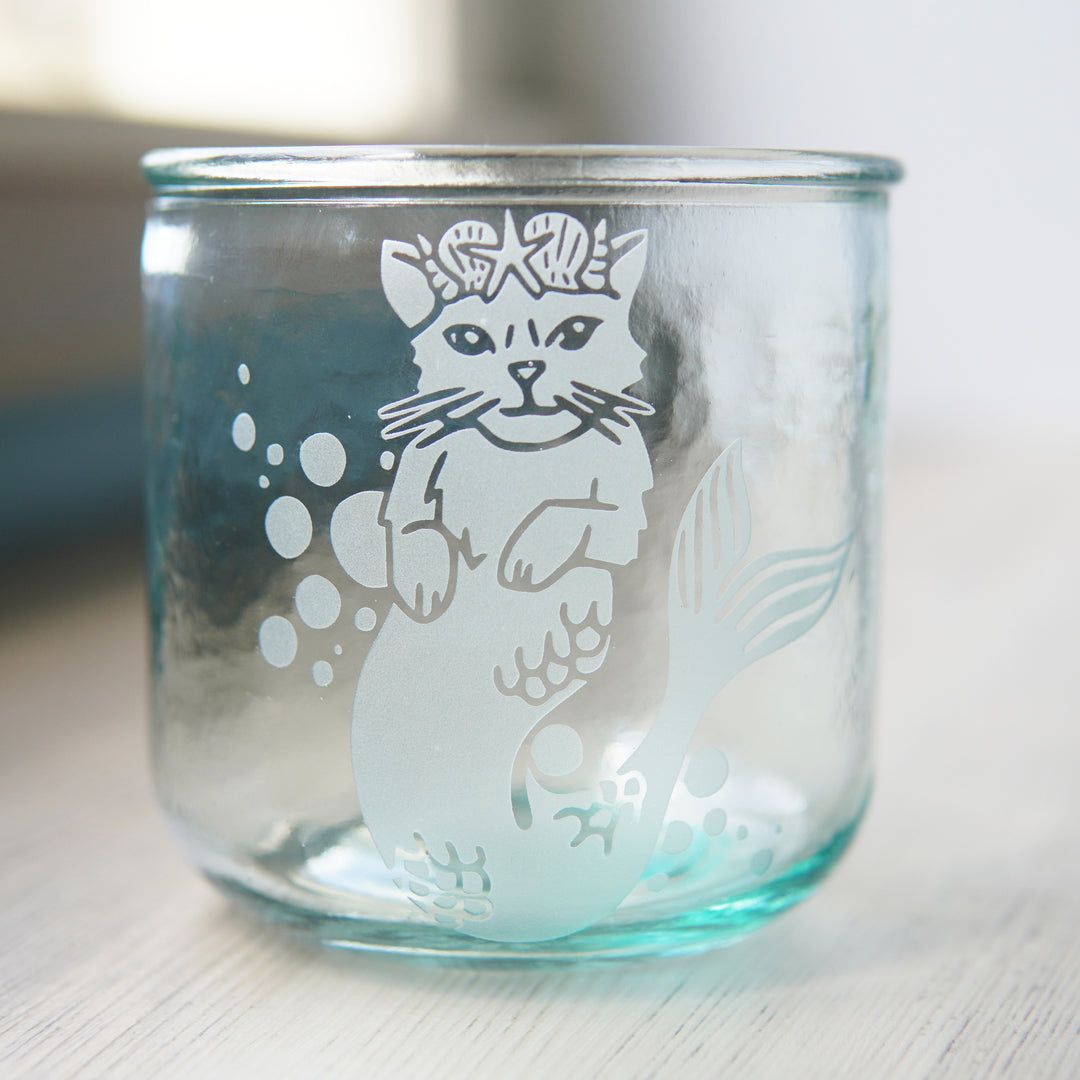 Mermaid Cat Nautical Recycled Glass Tumbler