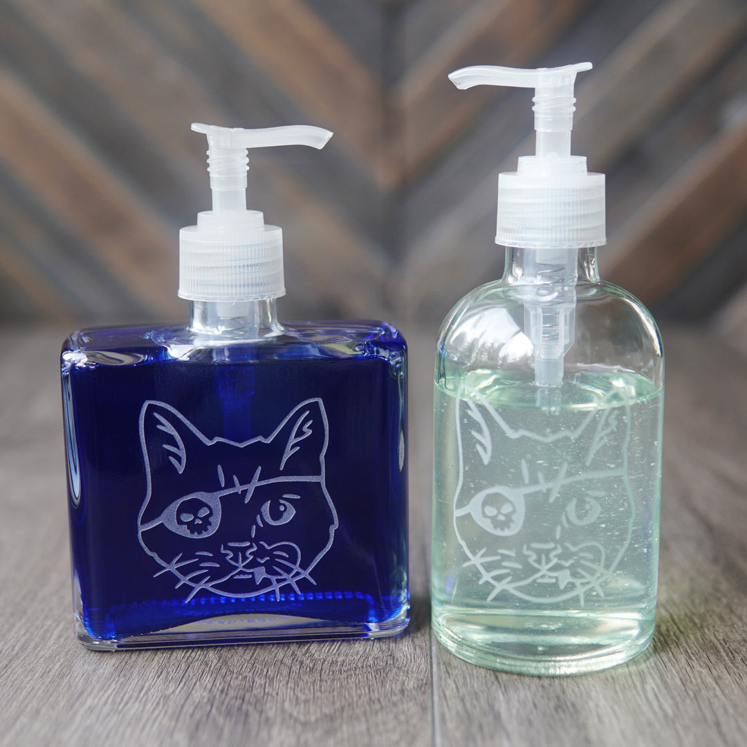 Pirate Snaggletooth Cat Soap Dispenser - Recycled Glass Pump Bottle
