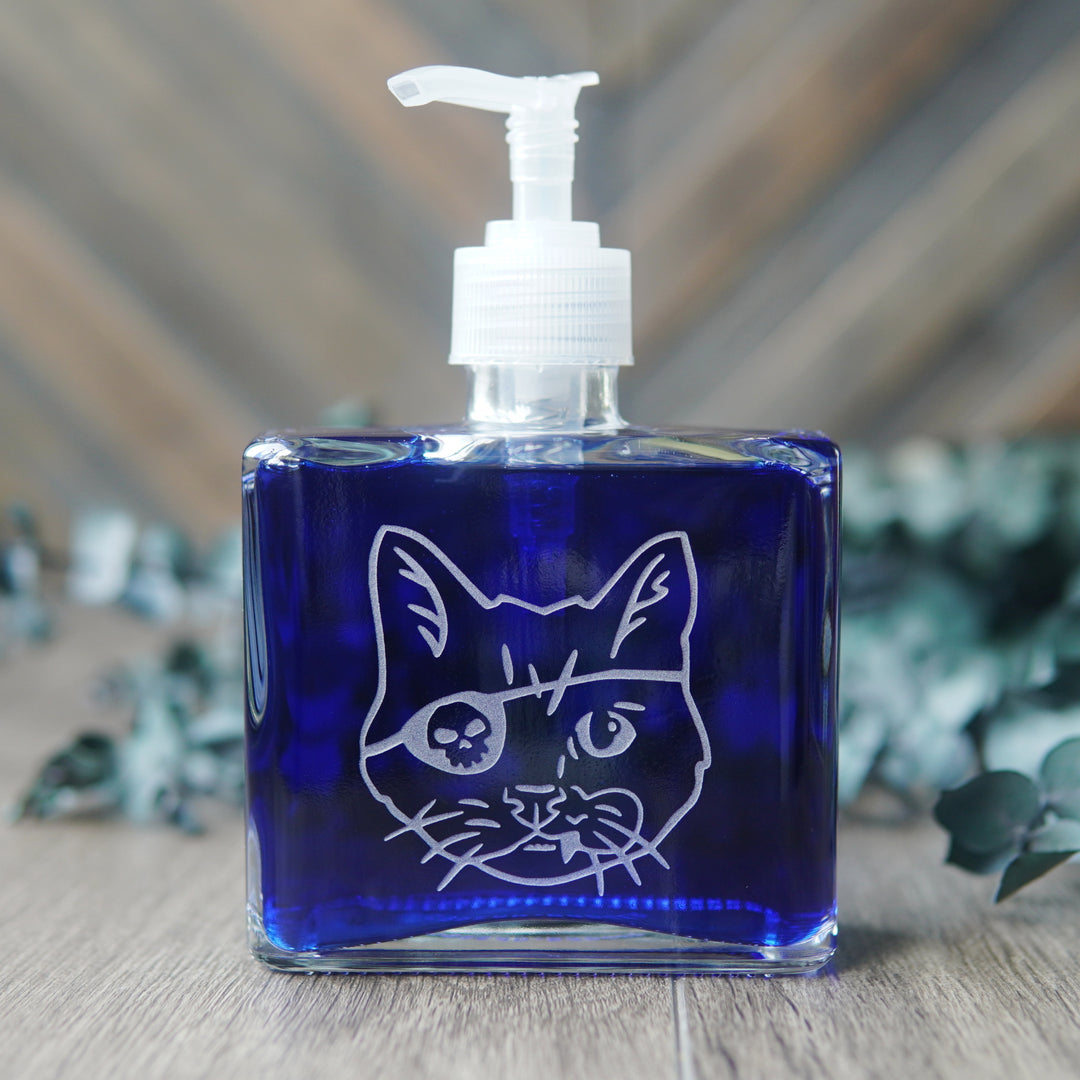 Pirate Snaggletooth Cat Soap Dispenser - Recycled Glass Pump Bottle