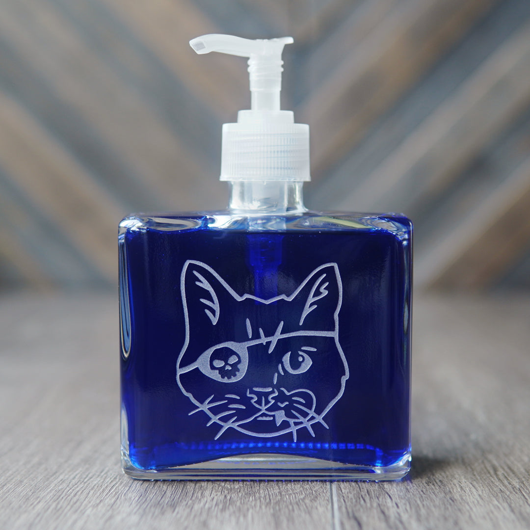Pirate Snaggletooth Cat Soap Dispenser - Recycled Glass Pump Bottle