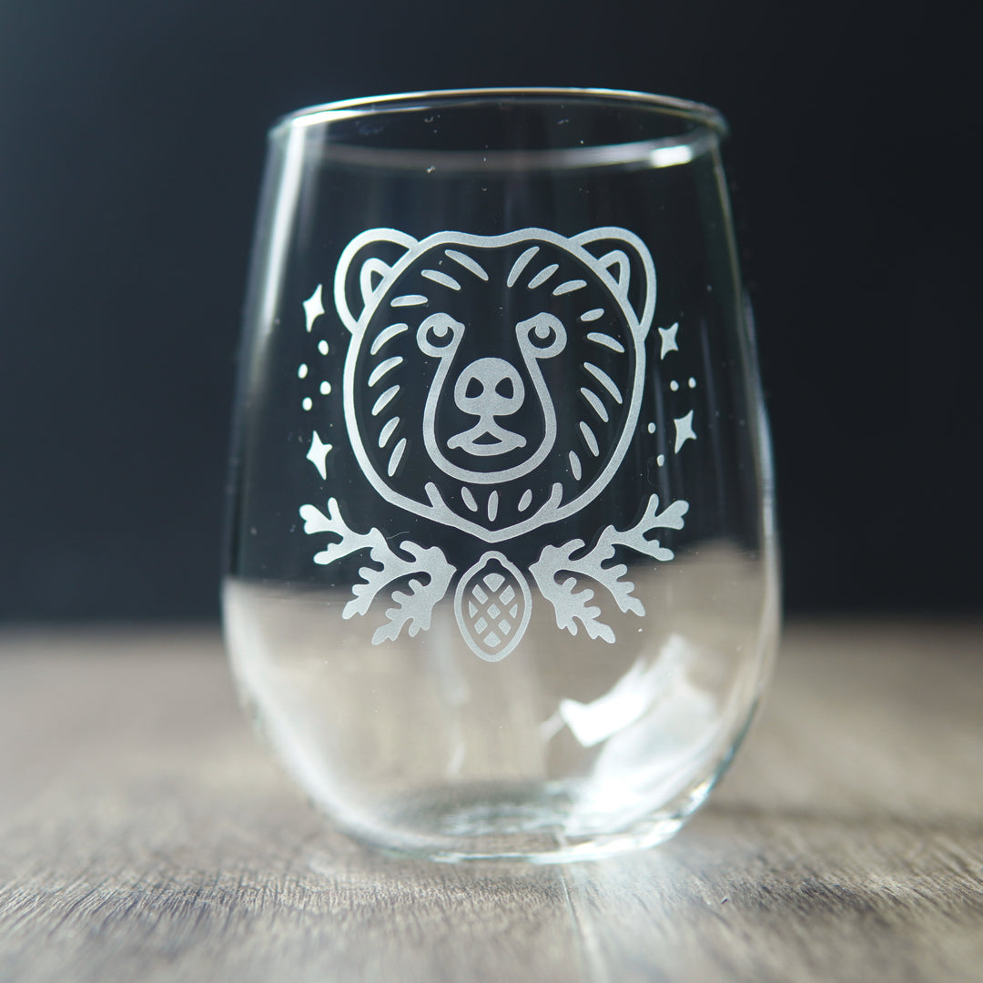 Bear Stemless Wine Glass - etched glassware