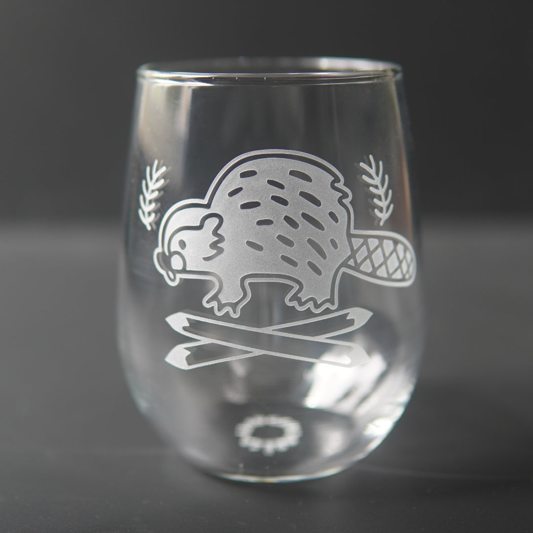 Beaver Stemless Wine Glass - etched glassware