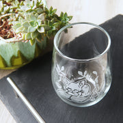 Book Cat Stemless Wine Glass - cozy etched glassware