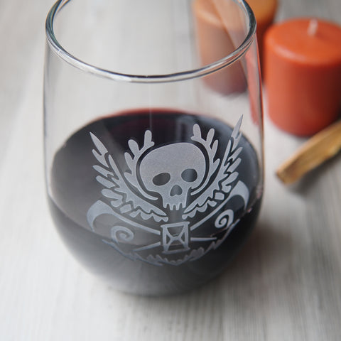 Death Skull Stemless Wine Glass - etched glassware