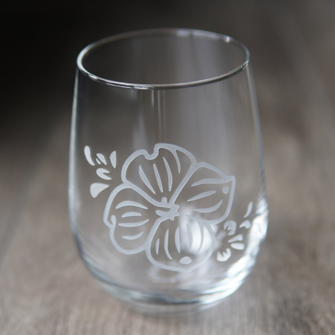 Dogwood Flowers Wine Glass - etched kitchen glassware