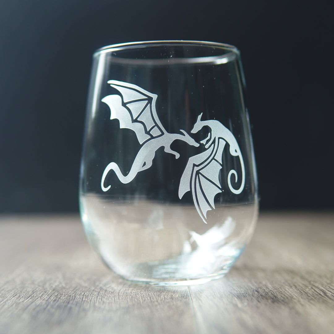 Dragons Stemless Wine Glass - etched glassware