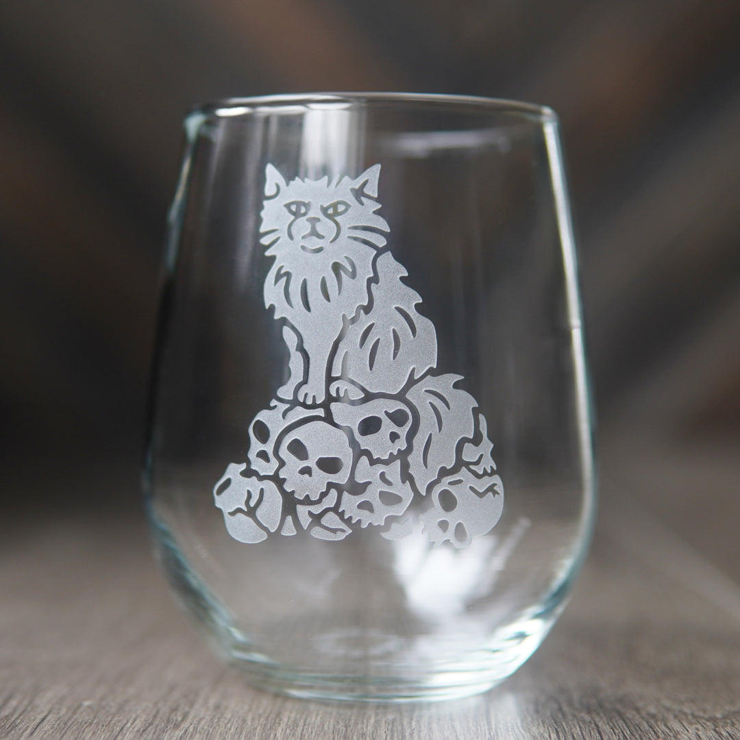 Dungeon Cat Stemless Wine Glass - etched glassware