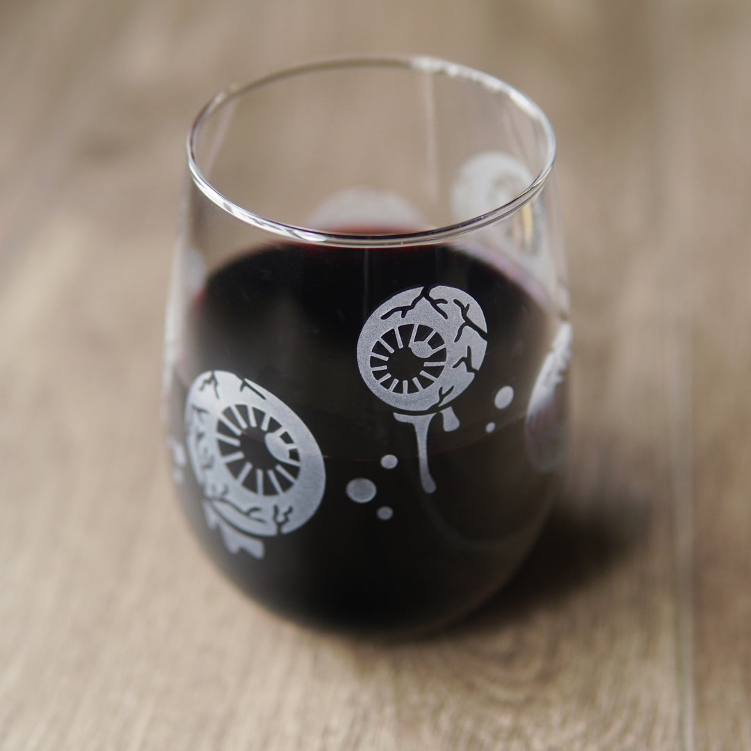 Eyeball Stemless Wine Glass - etched gory horror glassware