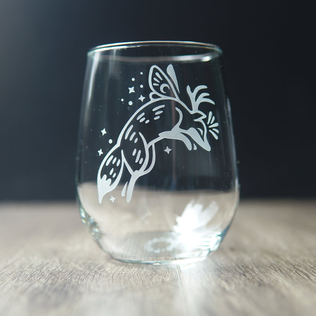 Fox Fairy Stemless Wine Glass - etched glassware