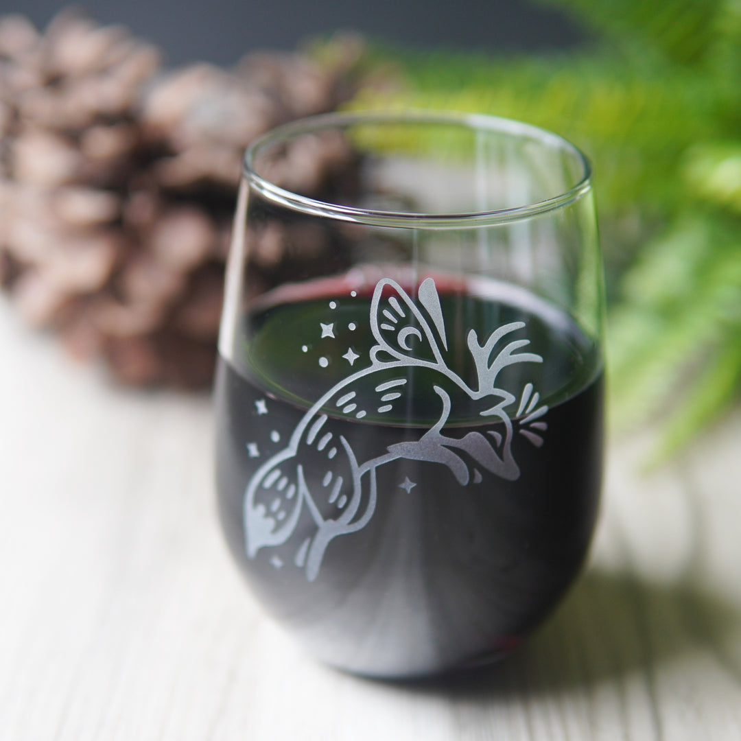 Fox Fairy Stemless Wine Glass - etched glassware