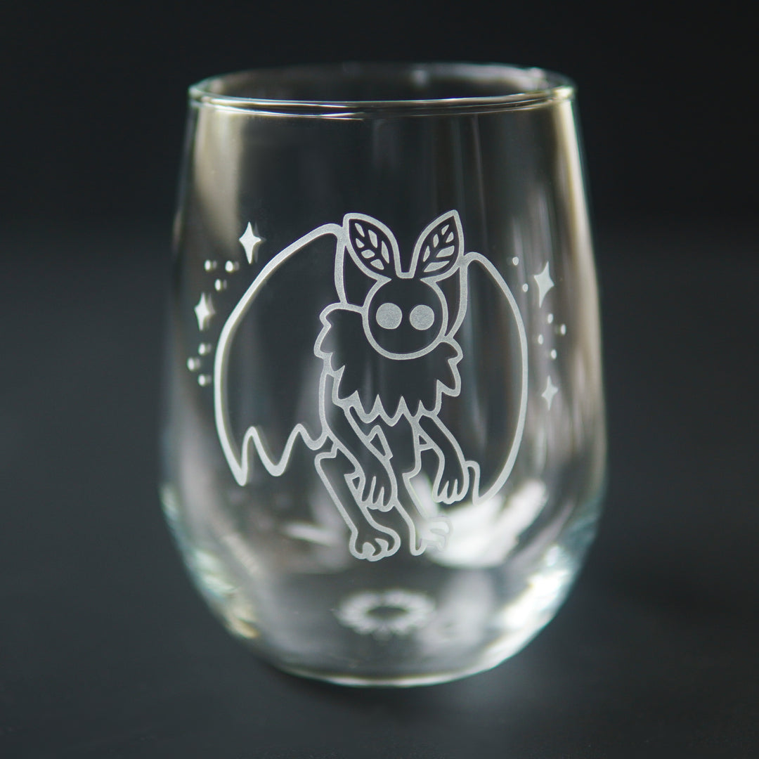 Mothman Stemless Wine Glass - etched cryptid glassware