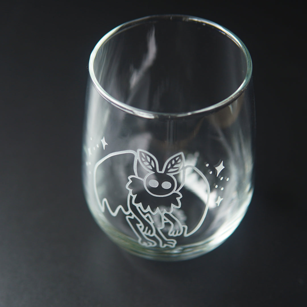 Mothman Stemless Wine Glass - etched cryptid glassware