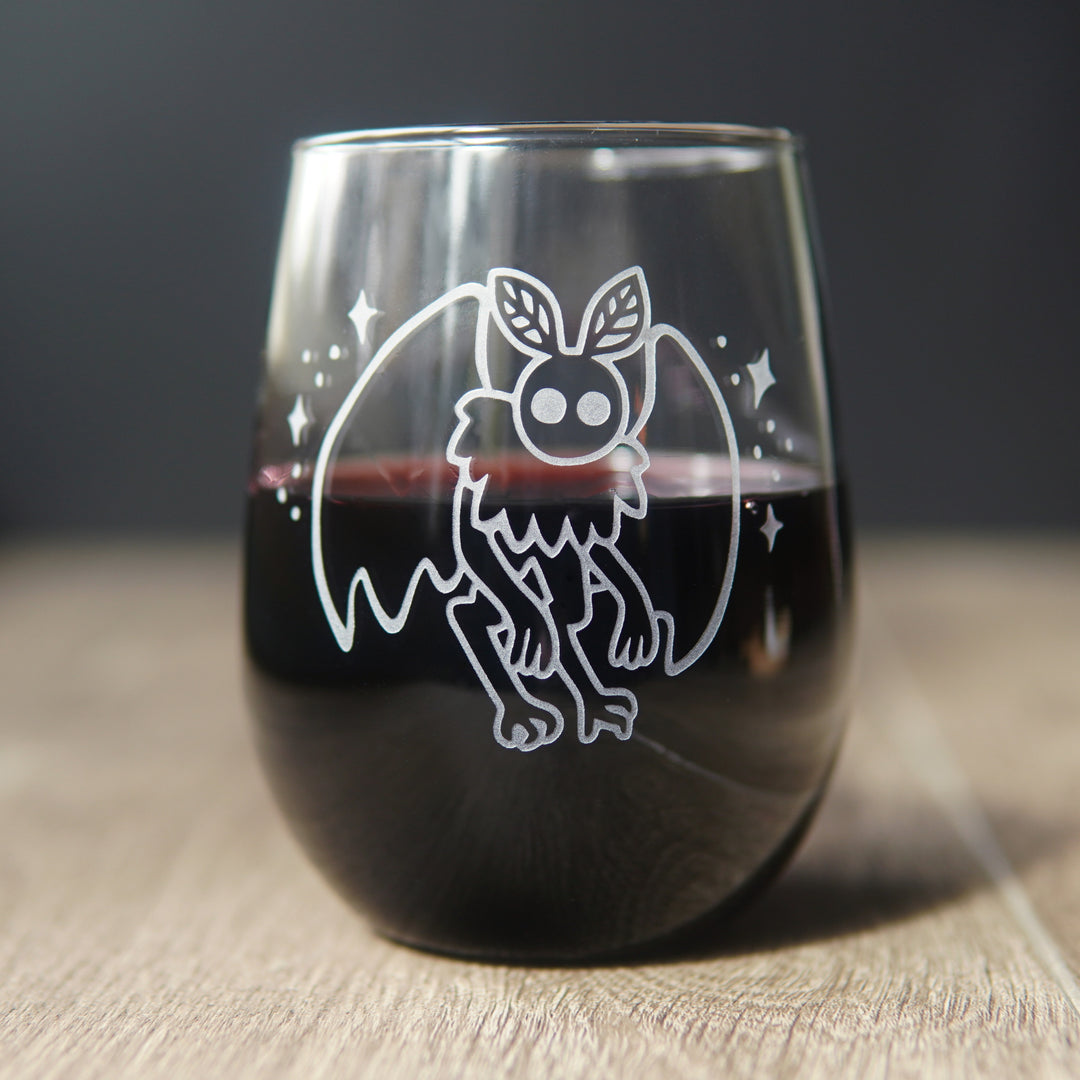 Mothman Stemless Wine Glass - etched cryptid glassware