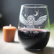 Owl + Oak Stemless Wine Glass - etched glassware