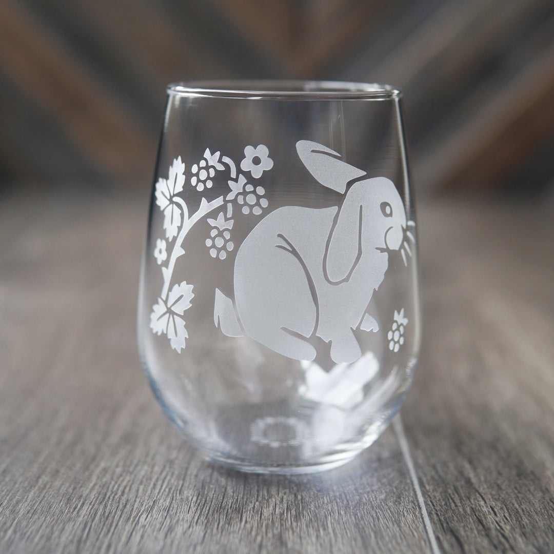 Rabbits Stemless Wine Glass - etched glassware