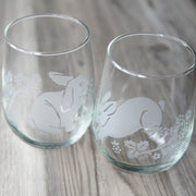 Rabbits Stemless Wine Glass - etched glassware