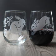 Rabbits Stemless Wine Glass - etched glassware