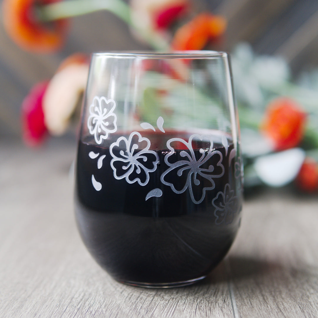 Cherry Blossom Flower Wine Glass