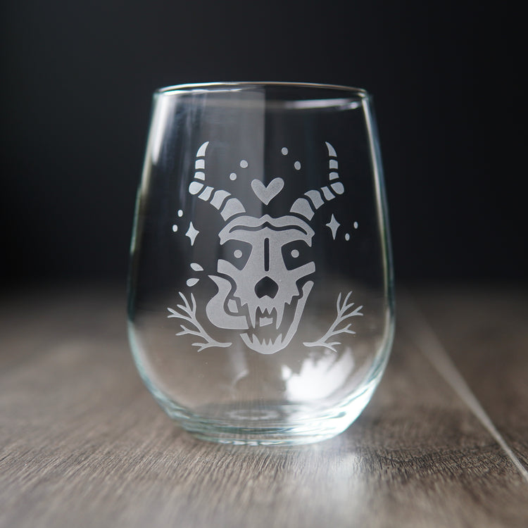skull lover stemless wine glass