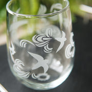 Birds Stemless Wine Glass - etched glassware