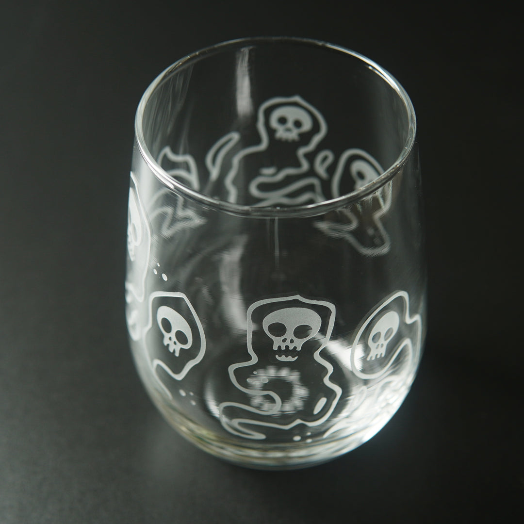 Wraith Stemless Wine Glass - etched ghost apparition glassware