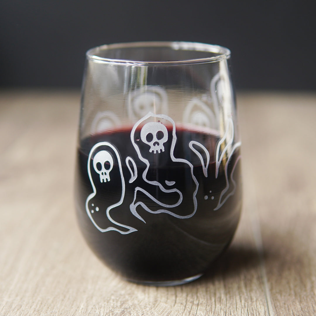 Wraith Stemless Wine Glass - etched ghost apparition glassware