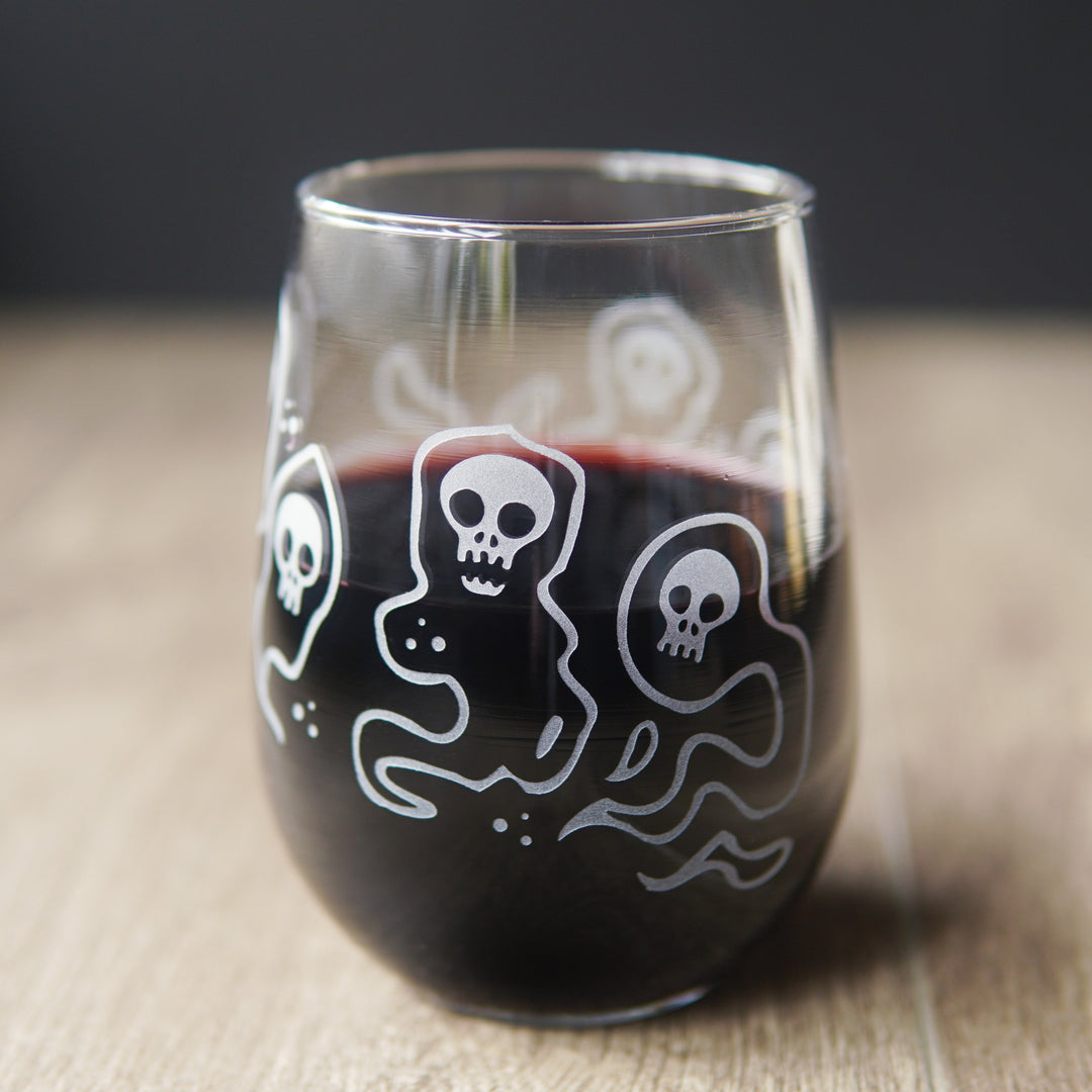 Wraith Stemless Wine Glass - etched ghost apparition glassware