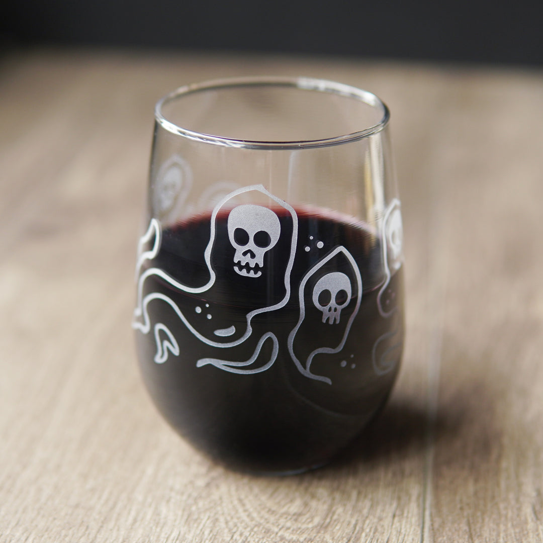 Wraith Stemless Wine Glass - etched ghost apparition glassware