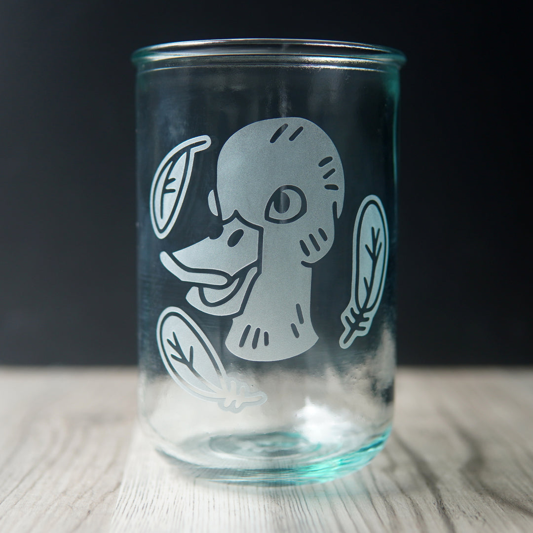 Duck engraved tall glass