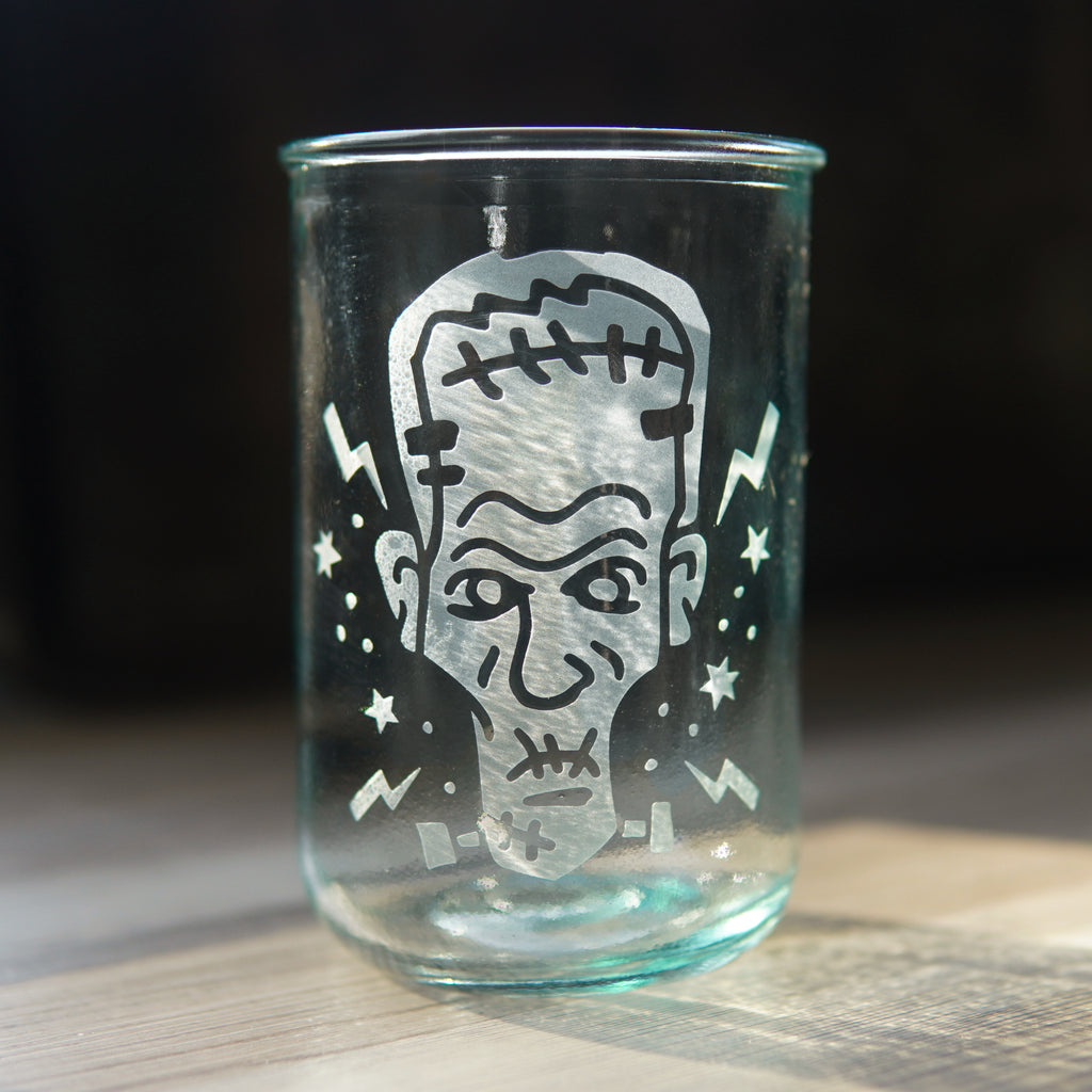 Frankenstein Rustic Recycled Glass Candle Cup - horror movie