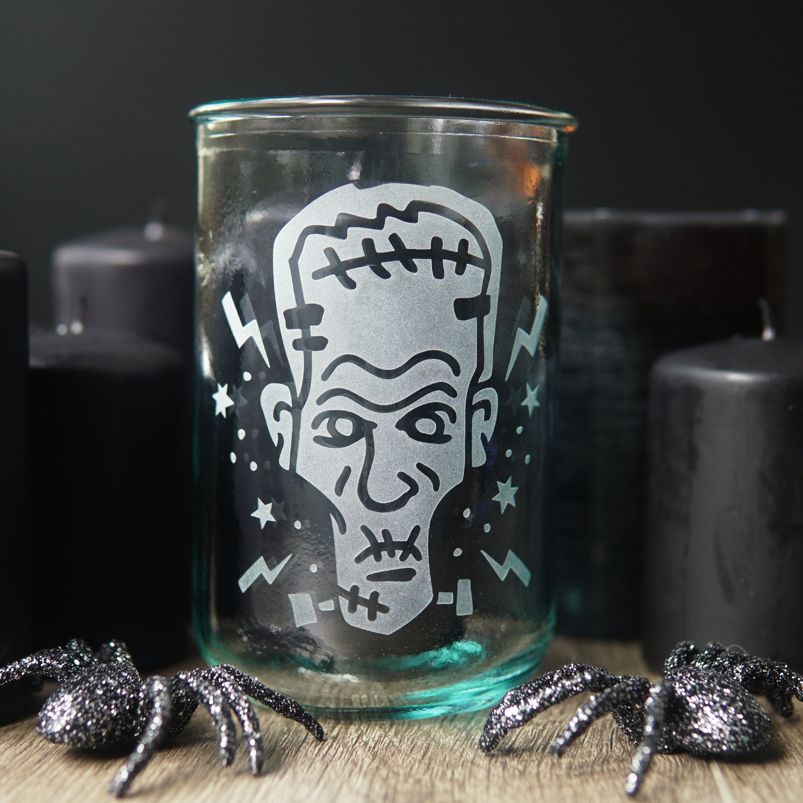 Frankenstein Rustic Recycled Glass Candle Cup - horror movie
