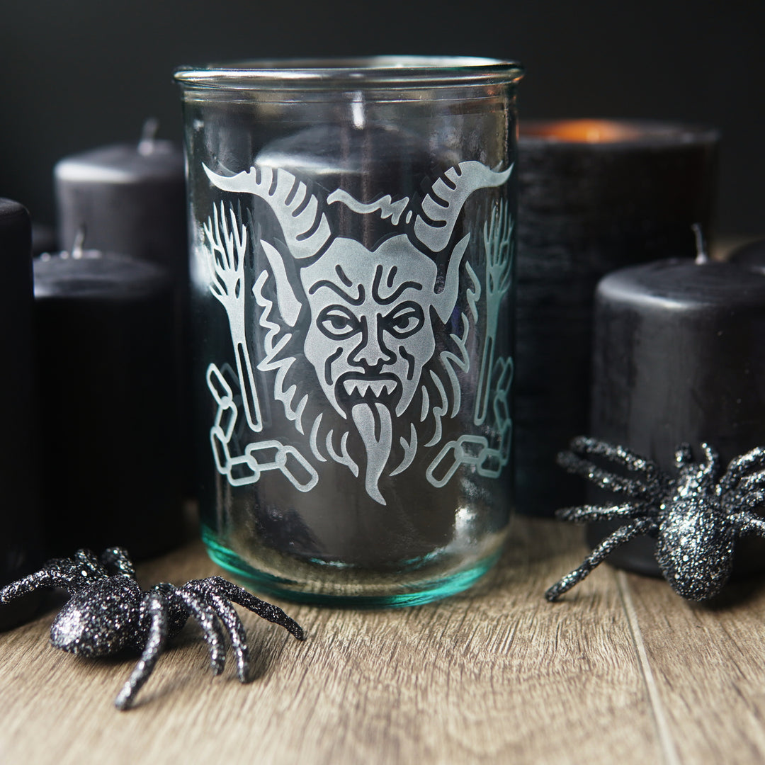 Krampus Rustic Recycled Glass Tumbler - Christmas horror monster