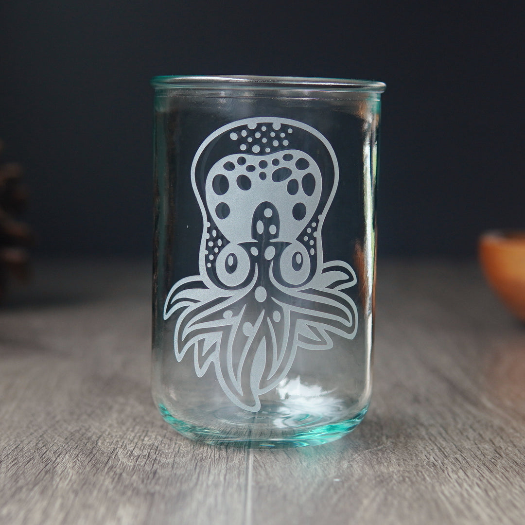 cute octopus etched tall glass