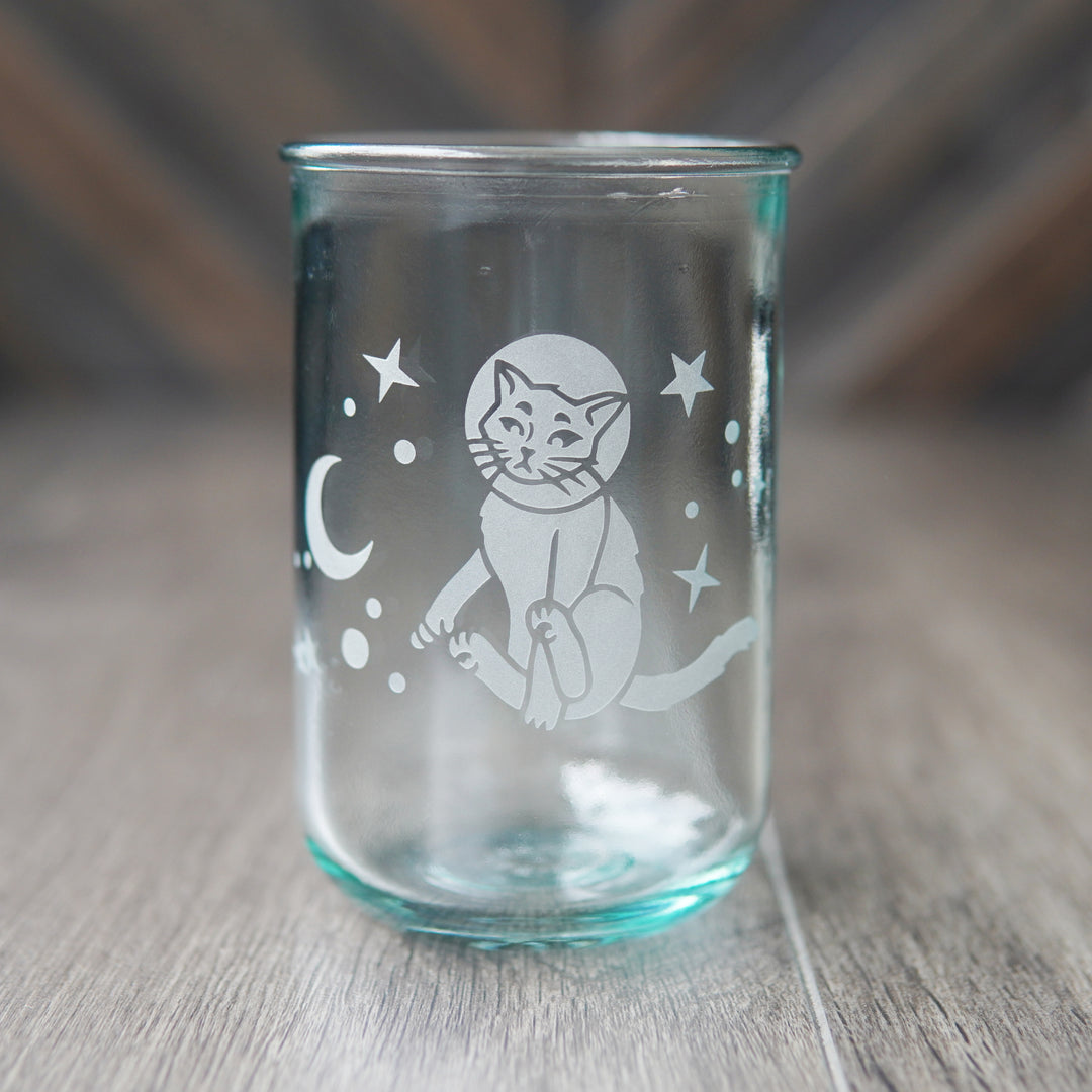 Astronaut Space Cats Rustic Recycled Glass Candle Cup