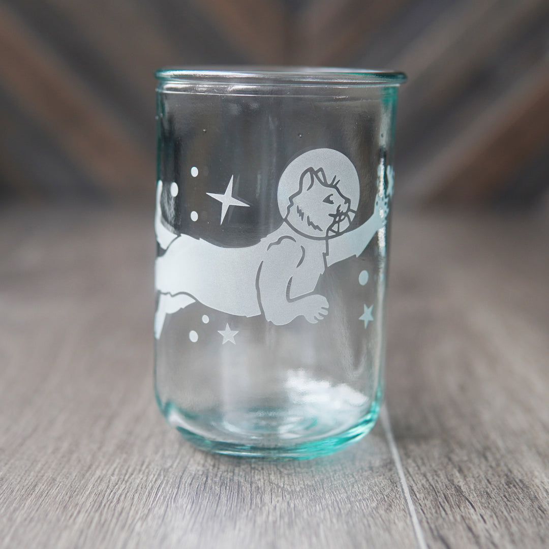 Astronaut Space Cats Rustic Recycled Glass Candle Cup