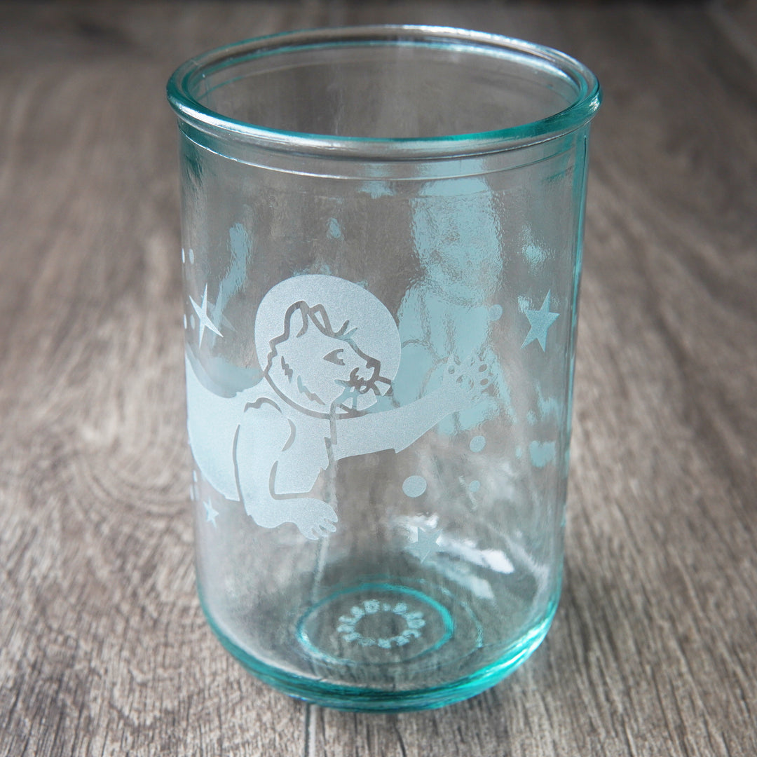 Astronaut Space Cats Rustic Recycled Glass Candle Cup
