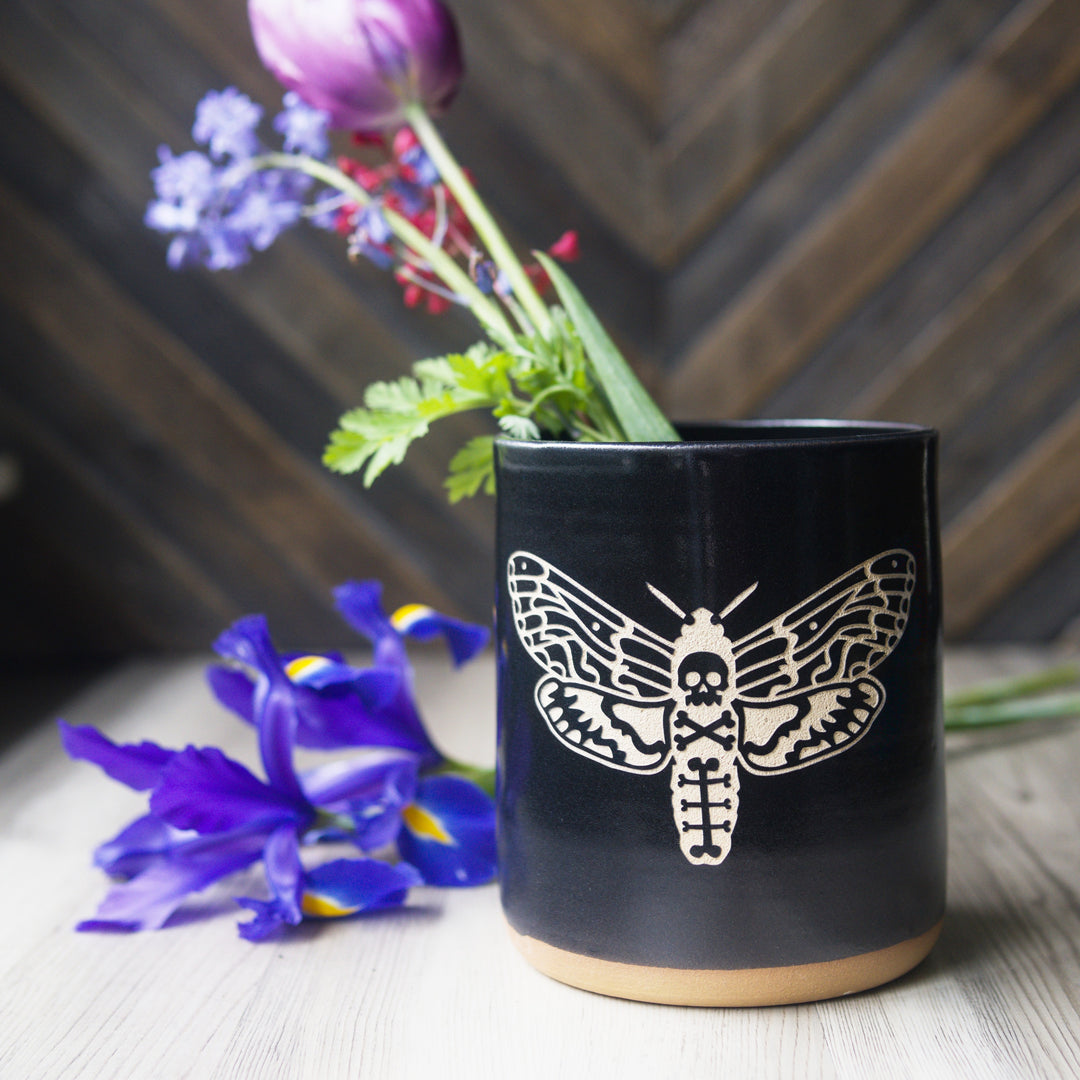Deaths Head Hawkmoth Kitchen Utensil Holder - Black