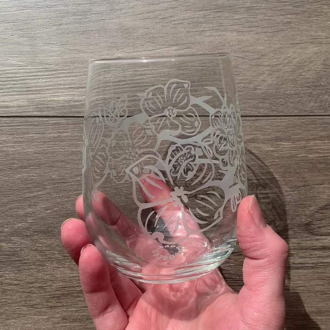 dogwood flower branches engraved stemless wine glass