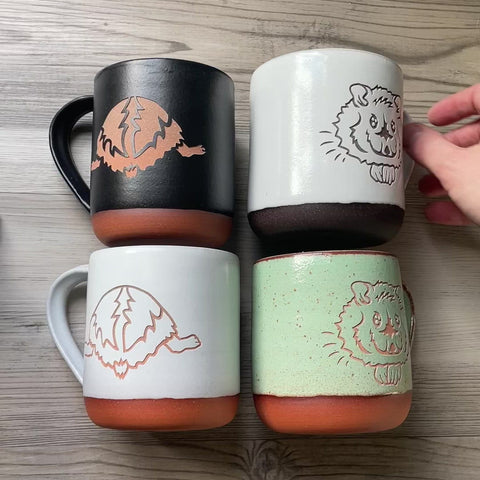 Hamster Mugs with cute butts engraved on handmade pottery