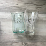 size comparison between tall recycled glass and standard pint glass