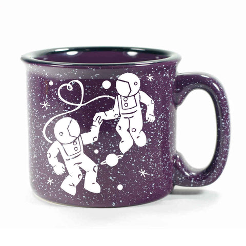 purple camp mug, astronaut love