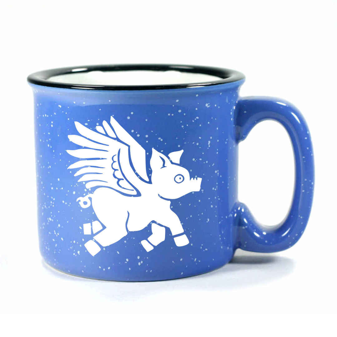 Ocean Blue Flying Pig camp mug by Bread and Badger