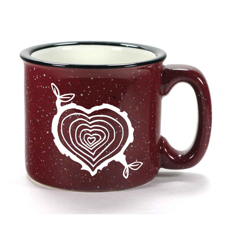 Burgundy Tree Stump Heart camp mug by Bread and Badger