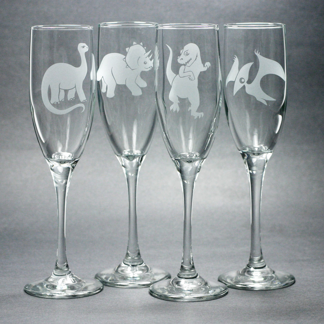 set of 4 dinosaur champagne flutes