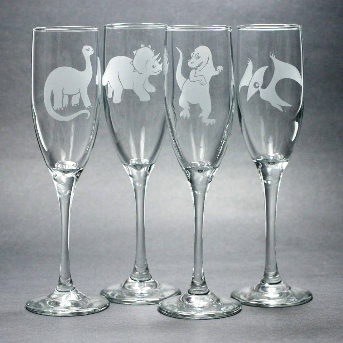 set of 4 dinosaur champagne flutes